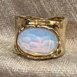 Opalite 925 Gold Vermeil Israel Lustrous Gold Ring Iridescent Gemstone Size 7